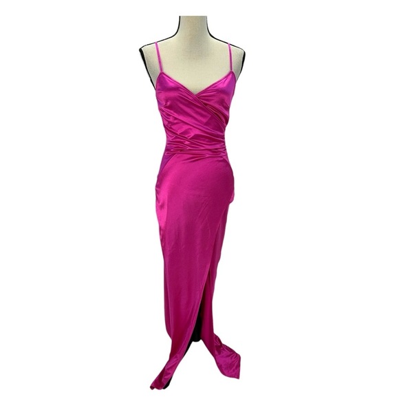 Love Nickie Lew Sleeveless Spaghetti Strap Side Ruched Midi Dress - Hot Pink -Sm - Picture 1 of 11